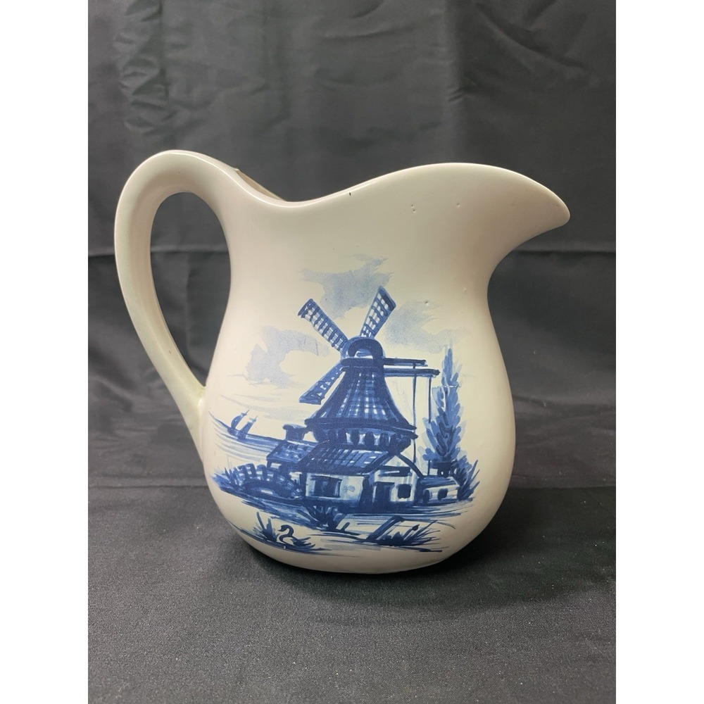Vintage USA Delft Blue Windmill Pitcher Creamer 6" Mid Century